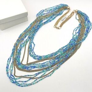 NWT Turquoise Gold Beaded Necklace LONG Statement SWEATER WEATHER Boho NEW VTG